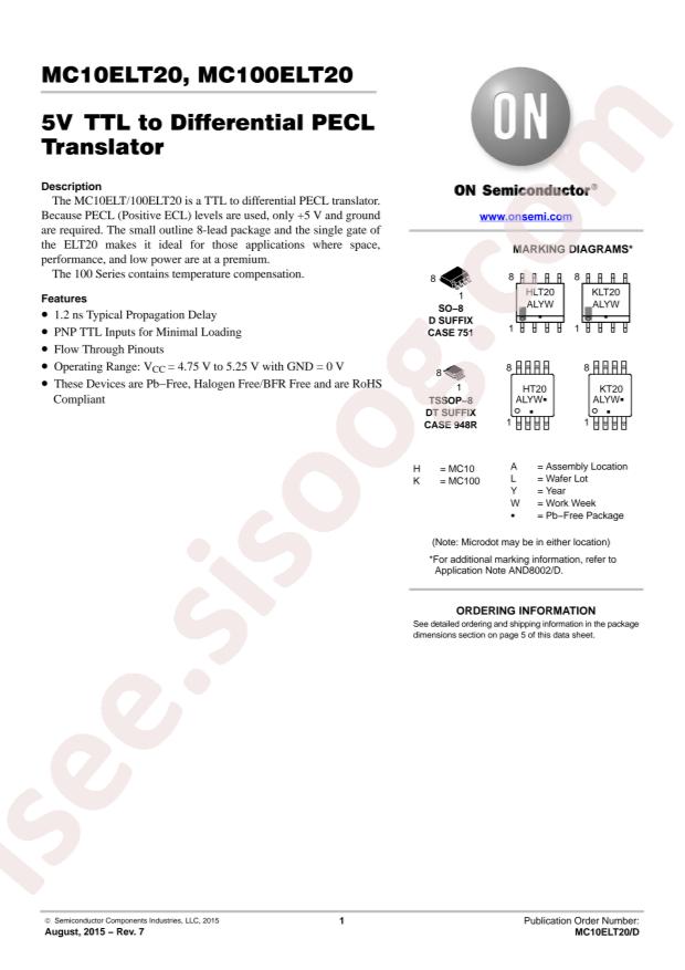 onsemi MC10ELT20DG