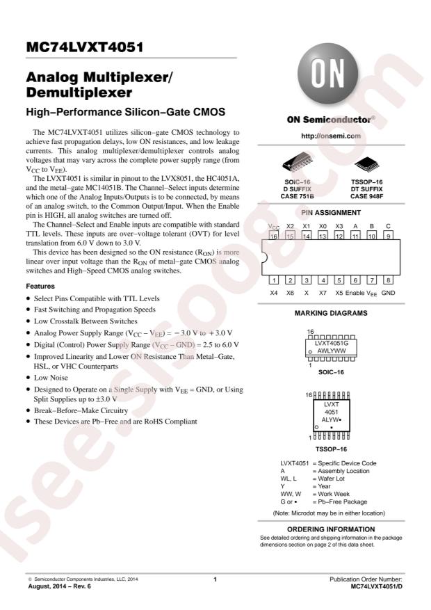 onsemi MC74LVXT4051DTG
