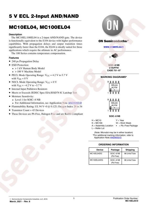 onsemi MC10EL04DG