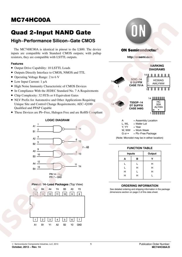 onsemi NLV74HC00ADG