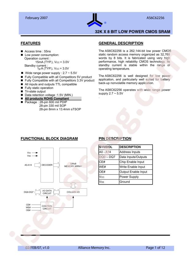Alliance Memory AS6C62256-55SCN
