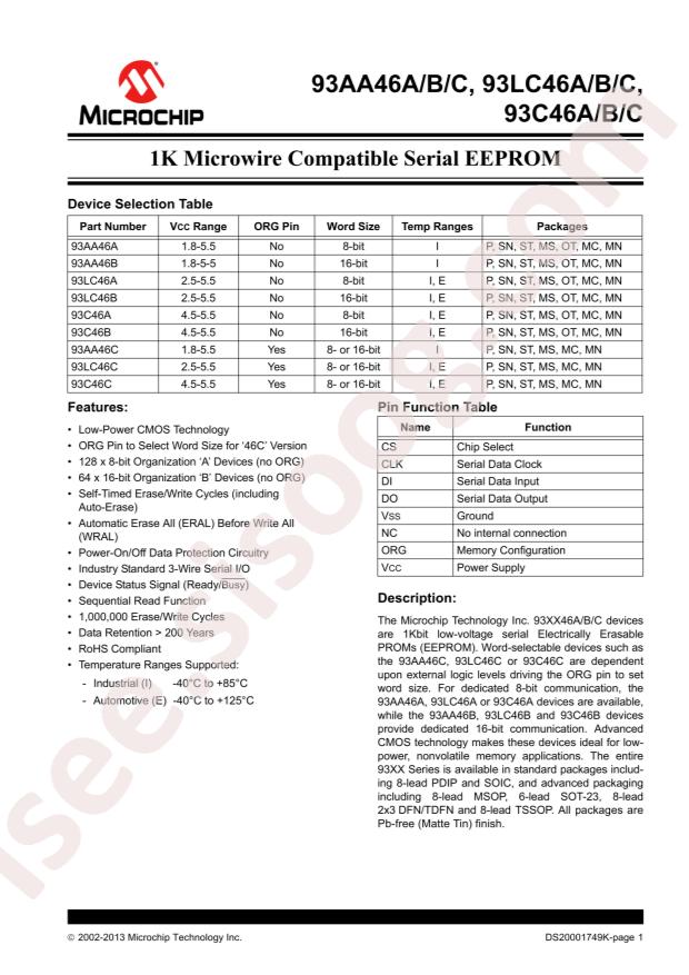 MICROCHIP 93C46B-I/ST
