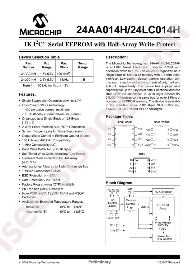 MICROCHIP 24LC014H-E/ST
