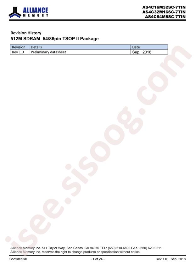 Alliance Memory AS4C32M16SC-7TIN