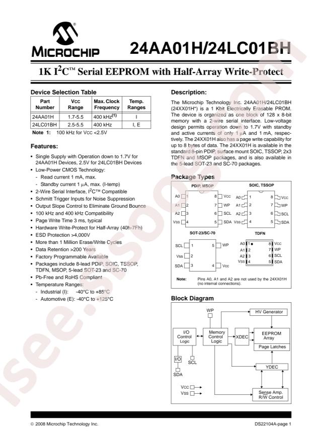 MICROCHIP 24LC01BH-I/ST