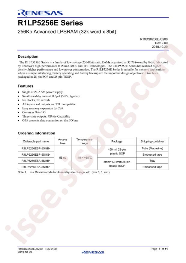 RENESAS R1LP5256ESA-5SI#B1