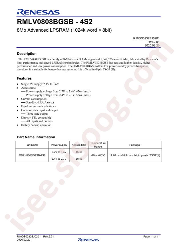 RENESAS RMLV0808BGSB-4S2#AA0