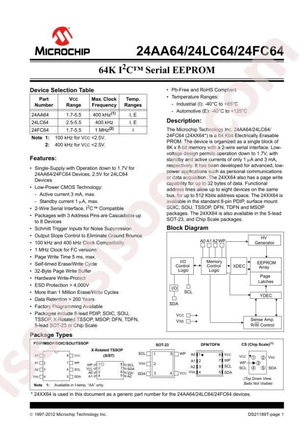 MICROCHIP 24FC64T-I/SN