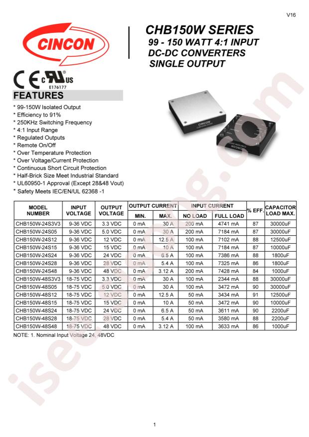 Cincon Electronics Co. LTD CHB150W-24S05N