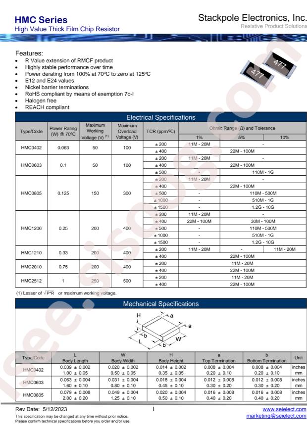 SEI(Stackpole Electronics Inc.) HMC0805MT1G20