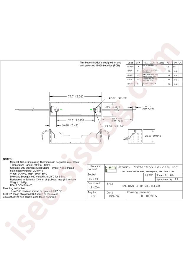 MPD (Memory Protection Devices) BH-18650-W