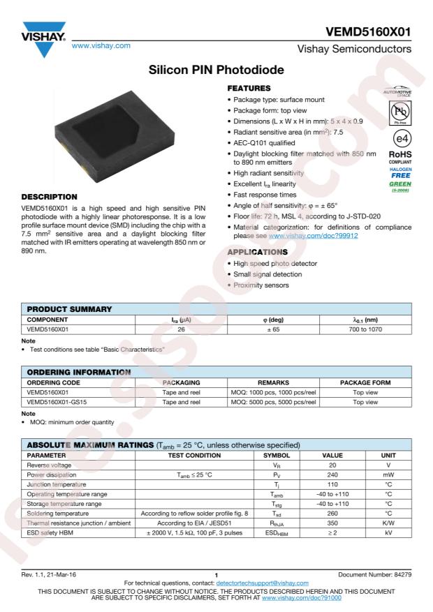 VISHAY VEMD5160X01-GS15
