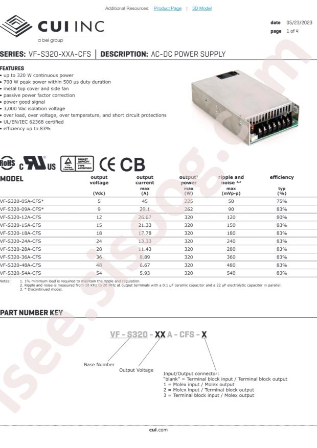 CUI VF-S320-28A-CFS