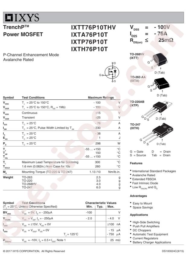 Littelfuse/IXYS IXTP76P10T