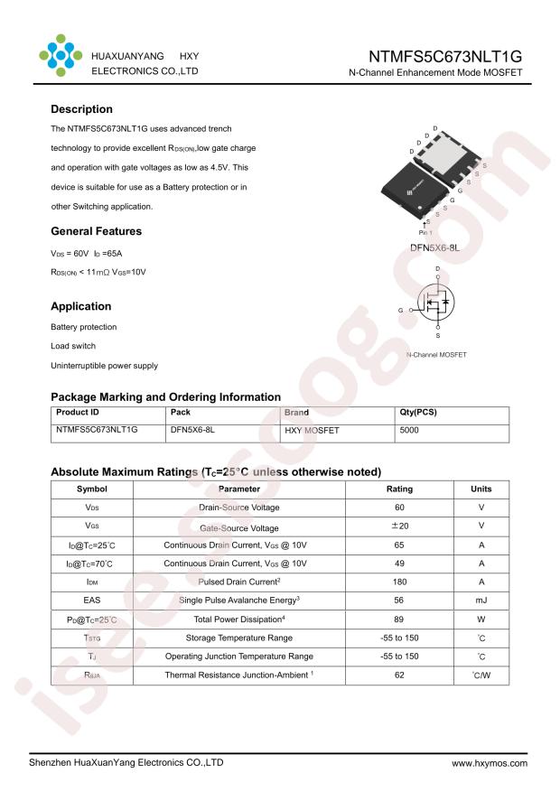 HXY MOSFET NTMFS5C673NLT1G-HXY