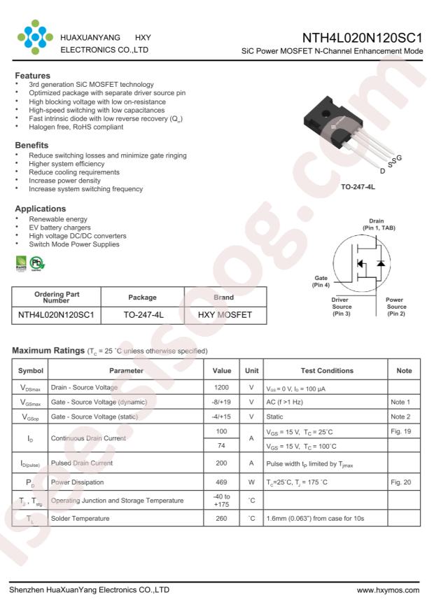 HXY MOSFET NTH4L020N120SC1-HXY