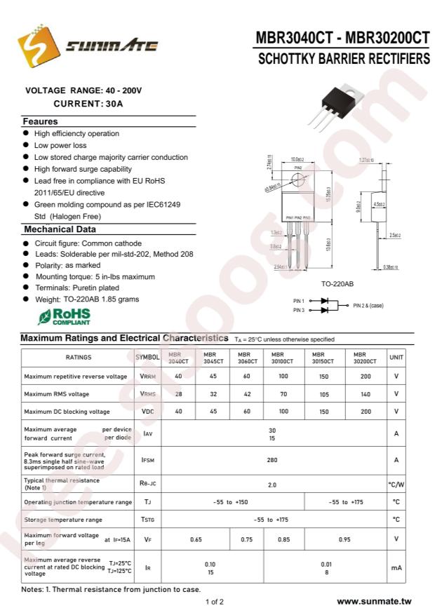SUNMATE Elec MBR30100CT