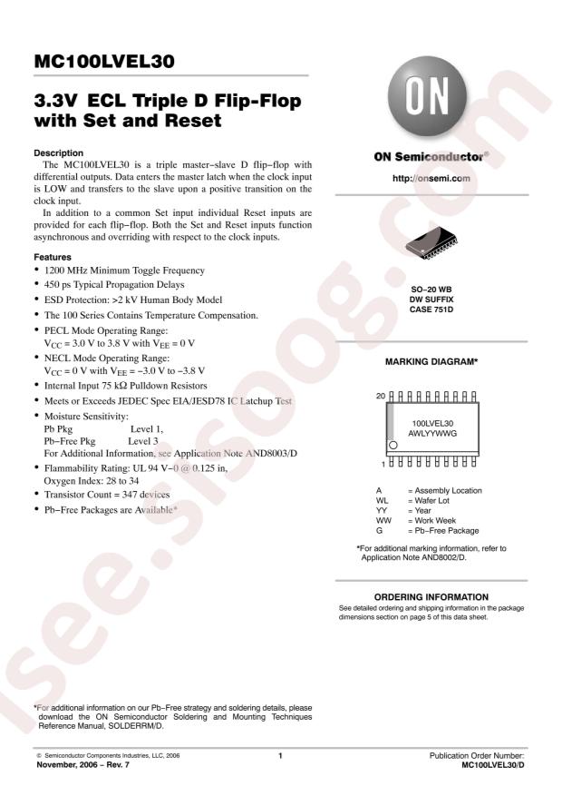 onsemi MC100LVEL30DWR2