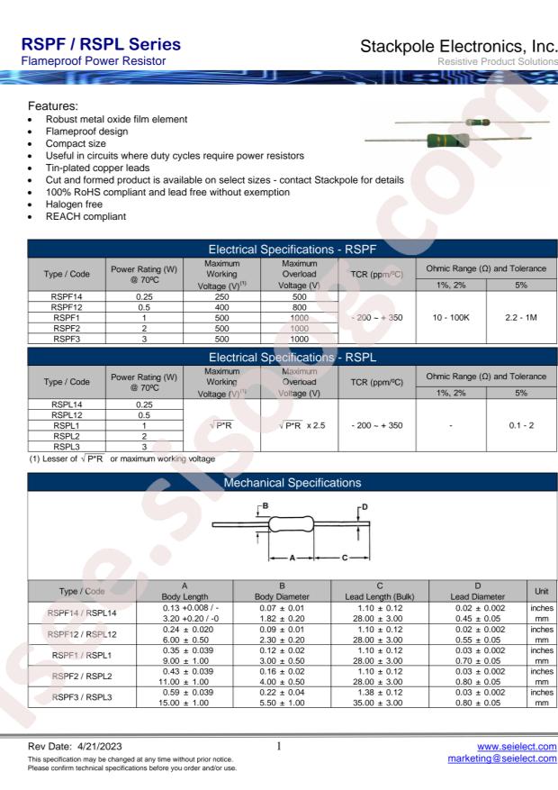 SEI(Stackpole Electronics Inc.) RSPF1JB27K0