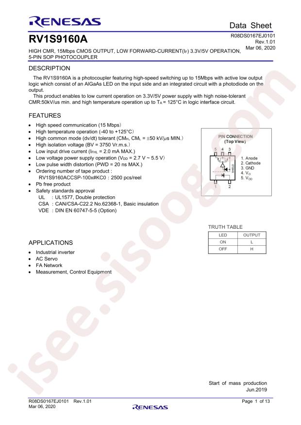 RENESAS RV1S9160ACCSP-100V#SC0