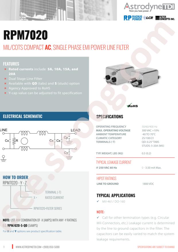 Astrodyne TDI RPM7020-20-QD 10NF