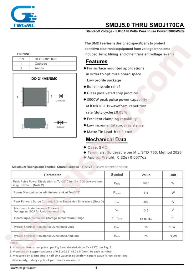TWGMC SMDJ22CA