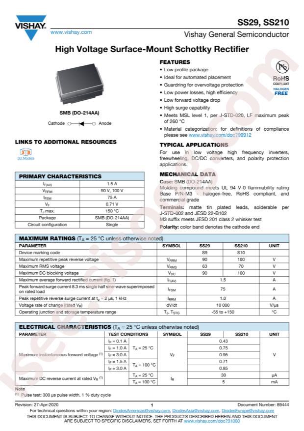 VISHAY SS210-M3/5BT