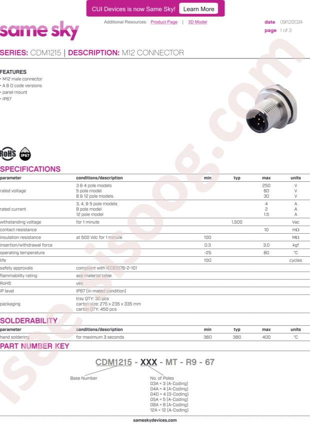 CUI CDM1215-04A-MT-R9-67