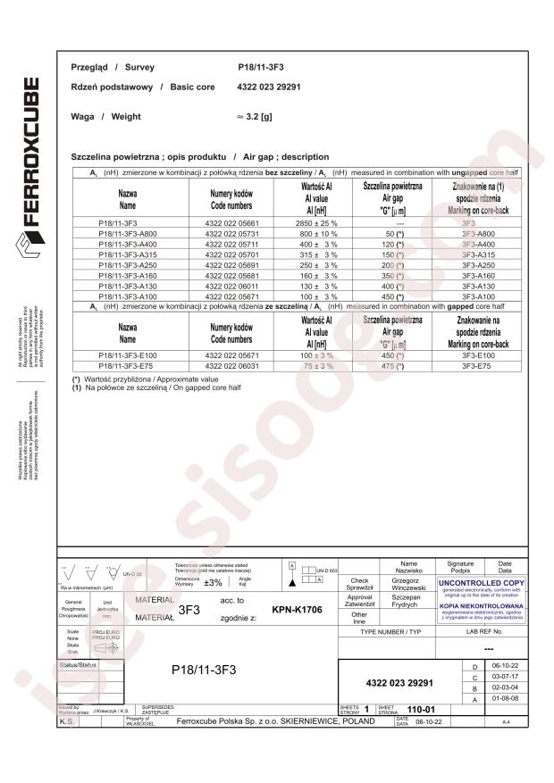 FERROXCUBE INC. P18/11-3F3