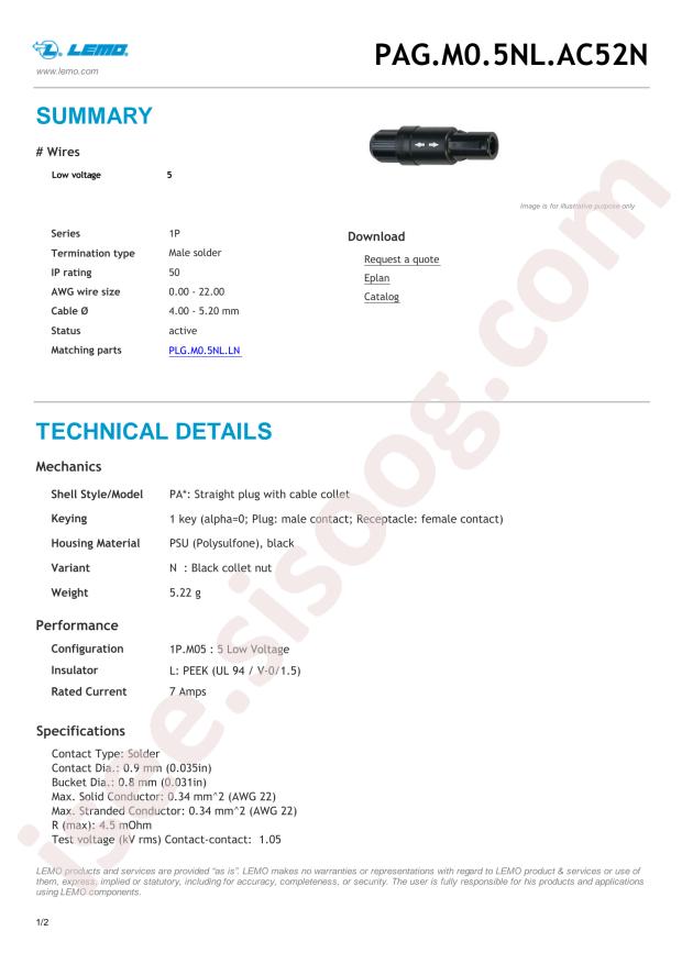 LEMO PAG.M0.5NL.AC52NZ