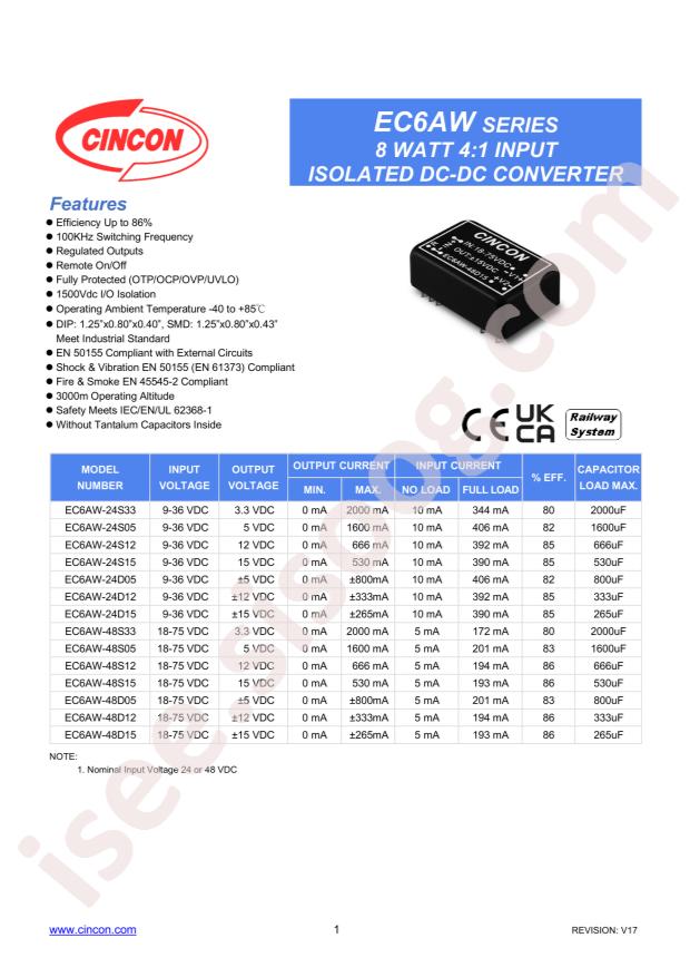 Cincon Electronics Co. LTD EC6AW-24D05