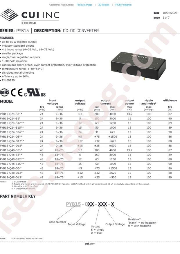 CUI PYB15-Q24-D15