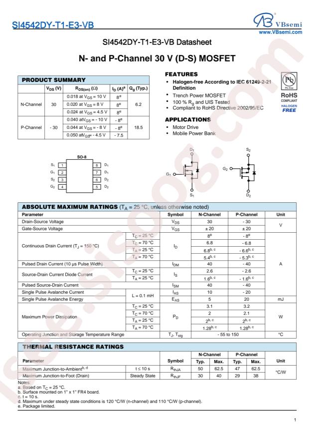 VBsemi Elec SI4542DY-T1-E3-VB