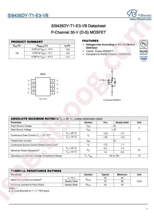 VBsemi Elec SI9435DY-T1-E3-VB