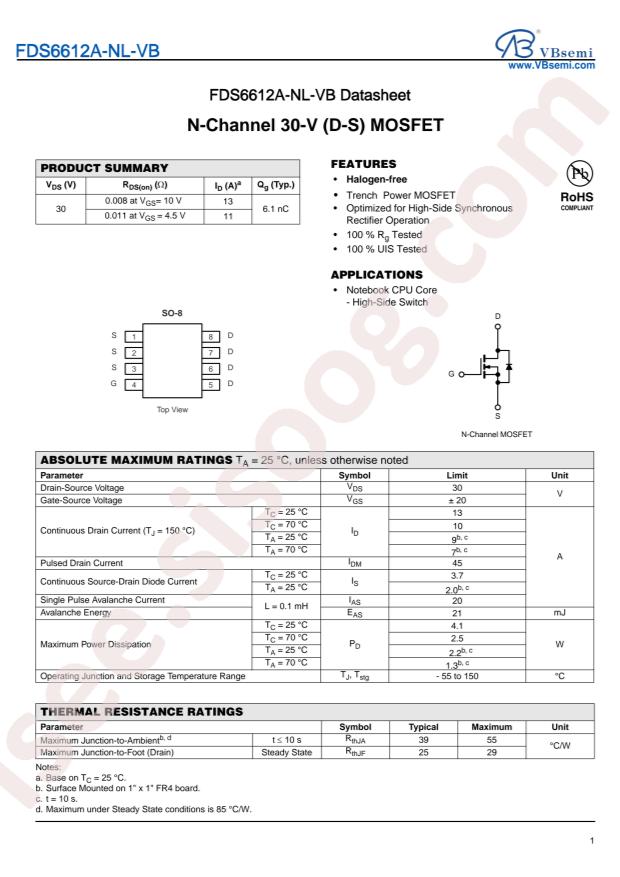 VBsemi Elec FDS6612A-NL-VB