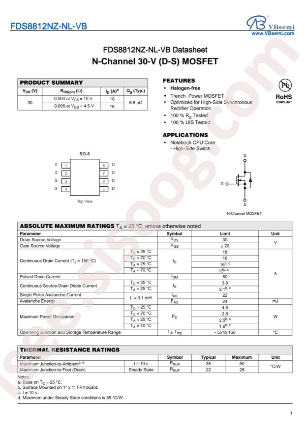 VBsemi Elec FDS8812NZ-NL-VB