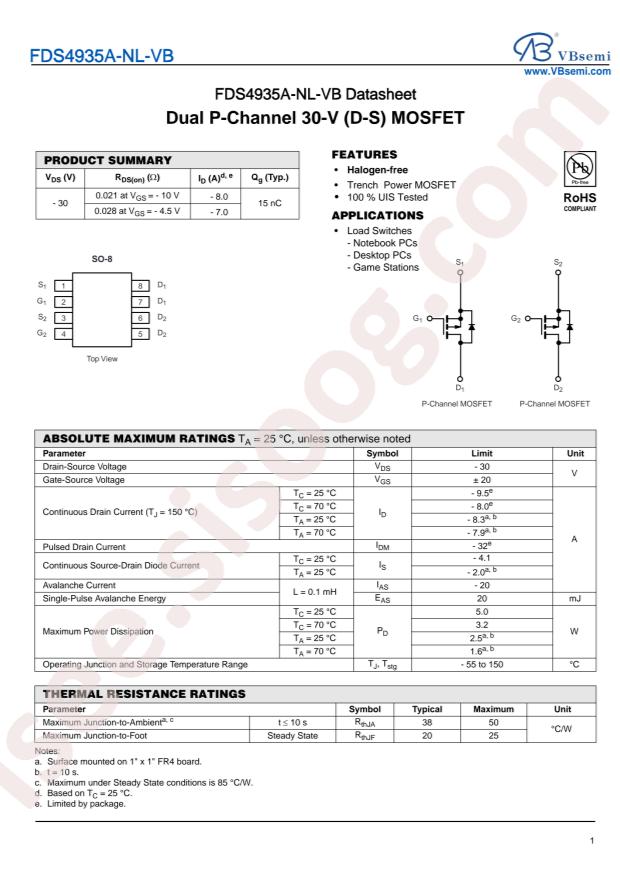 VBsemi Elec FDS4935A-NL-VB