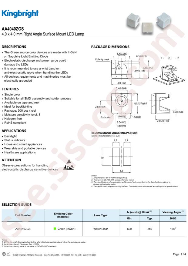 Kingbright AA4040ZGS