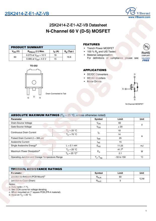 VBsemi Elec 2SK2414-Z-E1-AZ-VB
