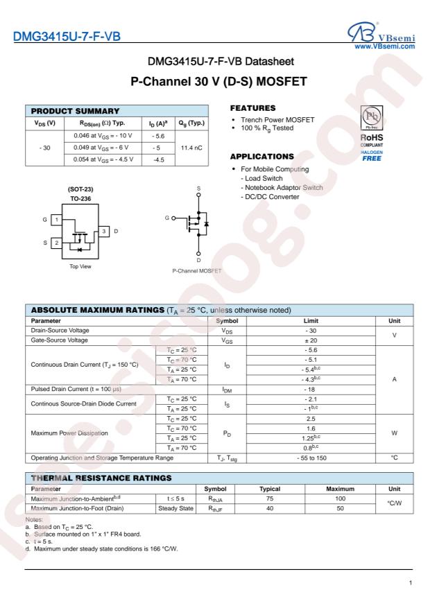 VBsemi Elec DMG3415U-7-F-VB
