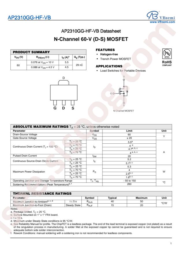 VBsemi Elec AP2310GG-HF-VB