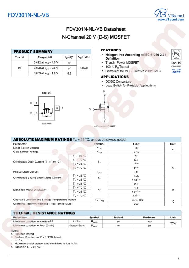 VBsemi Elec FDV301N-NL-VB