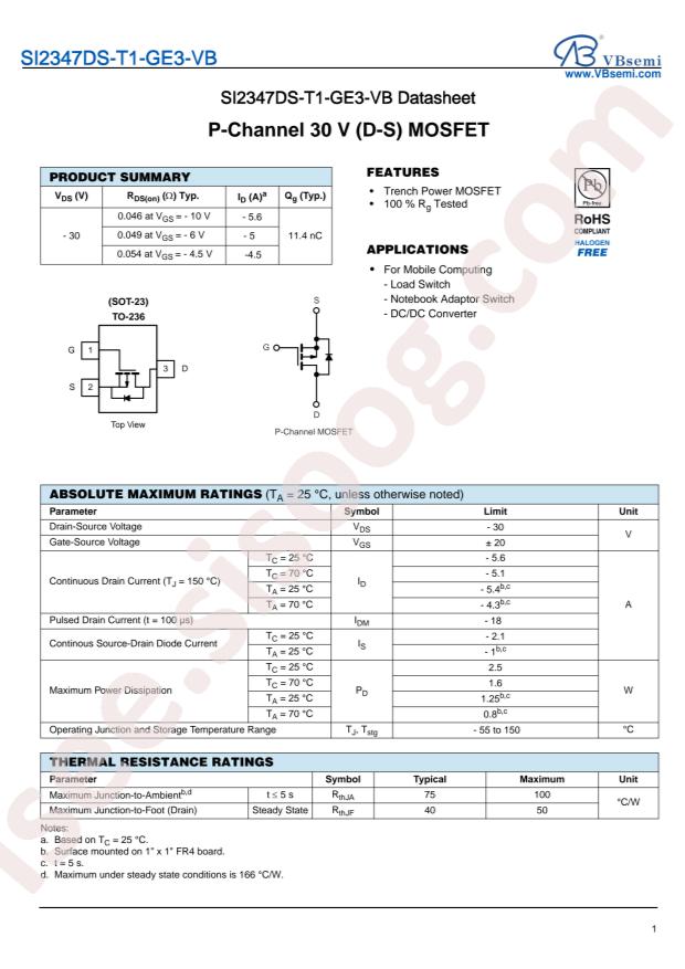 VBsemi Elec SI2347DS-T1-GE3-VB