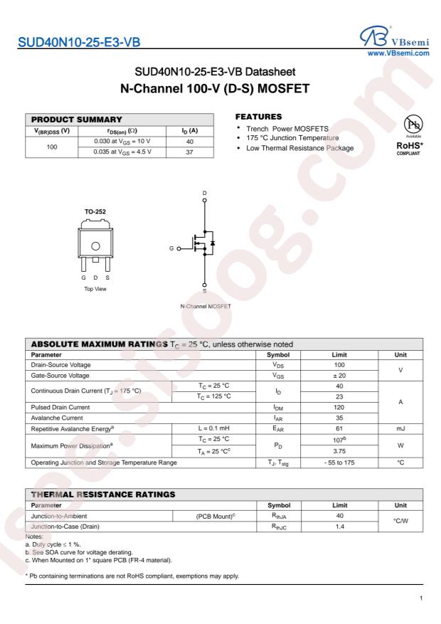 VBsemi Elec SUD40N10-25-E3-VB