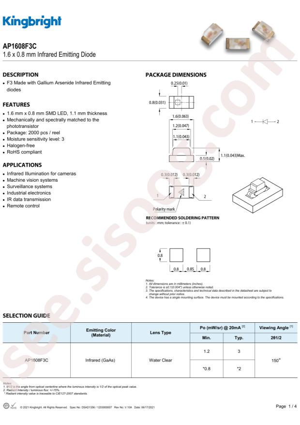 Kingbright AP1608F3C