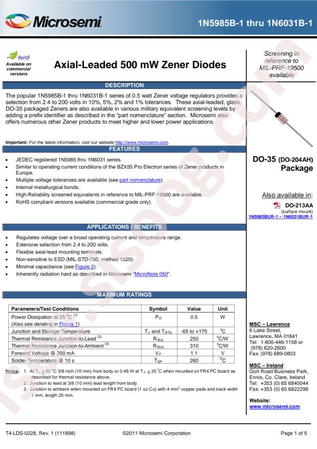 MICROCHIP 1N5988B-1