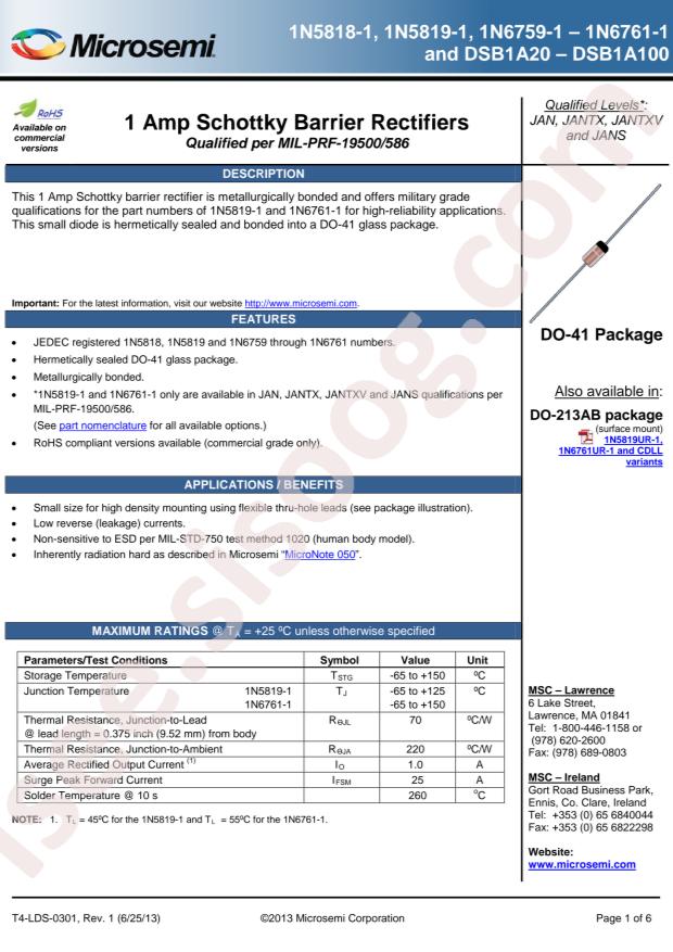 MICROCHIP 1N5818-1