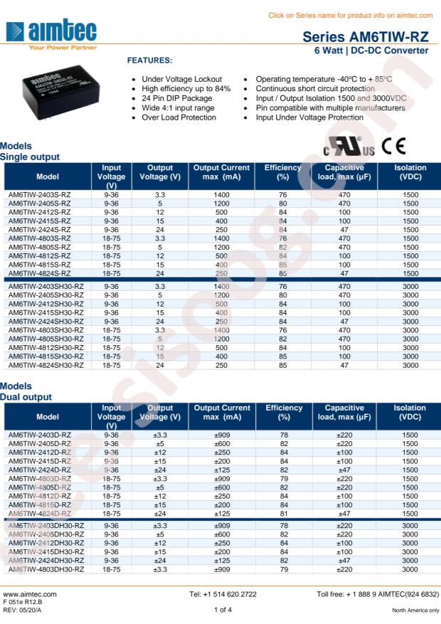 Aimtec AM6TIW-2415D-RZ