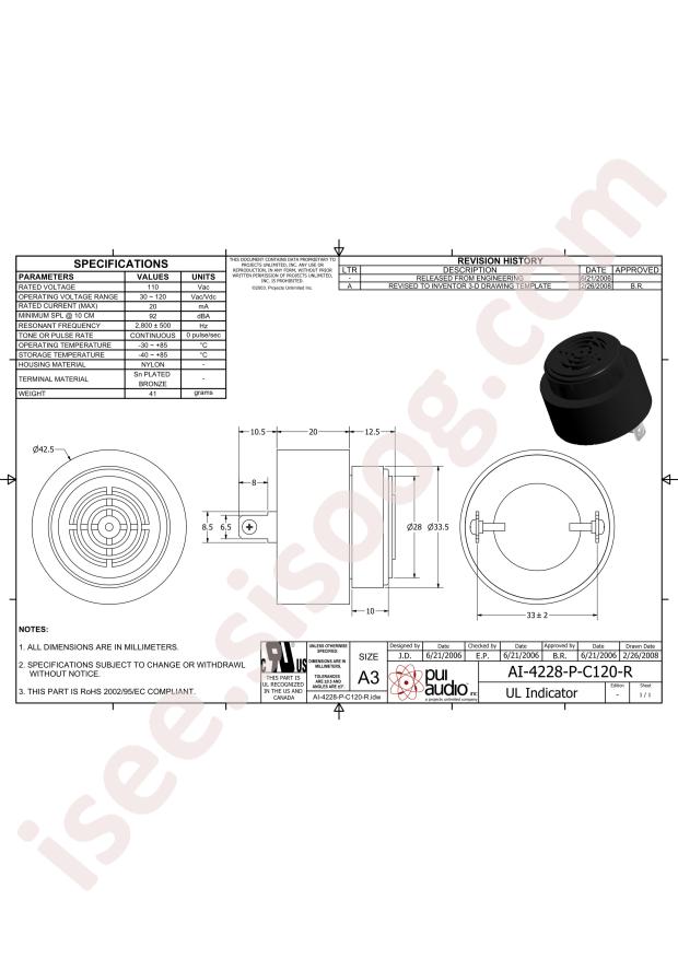 PUI Audio, Inc. AI-4228-P-C120-R