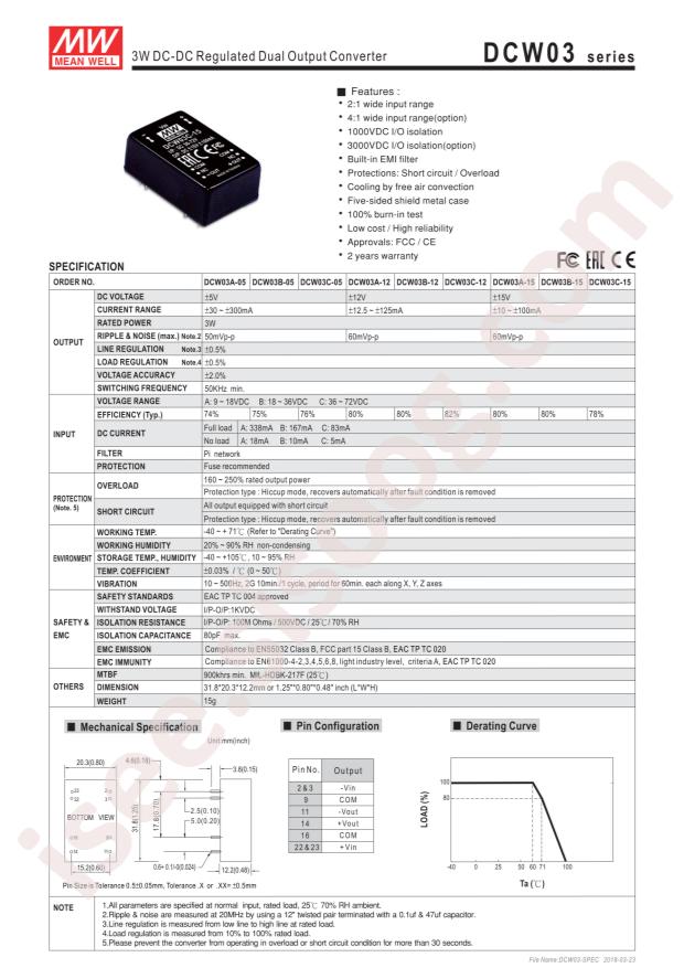 MEAN WELL DCW03A-05